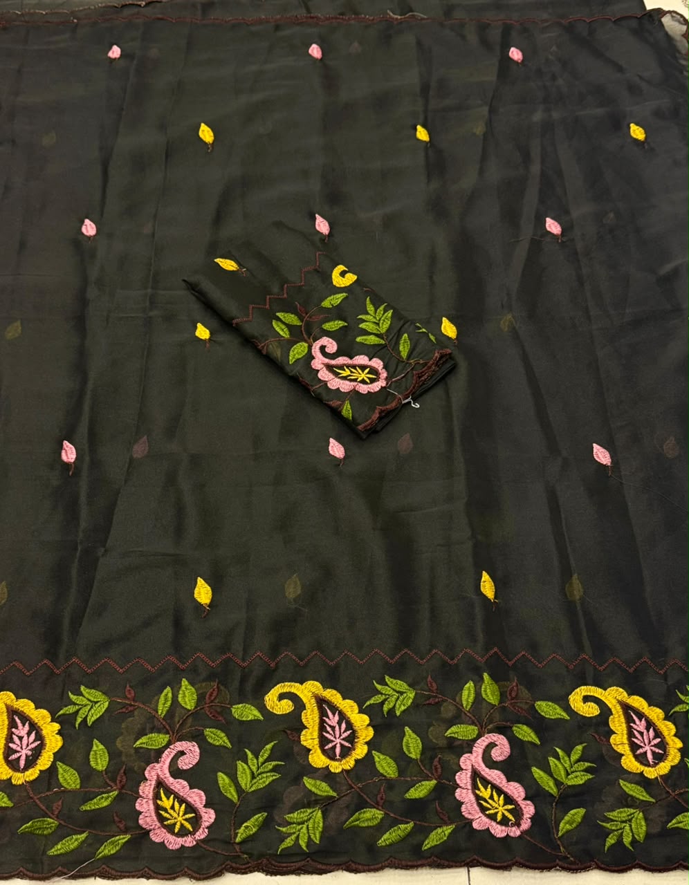 NN-2207 GEORGETTE FABRIC SAREE WITH BEAUTIFUL THREAD WORK EMBROIDERY ALLOVER WITH BLOUSE
