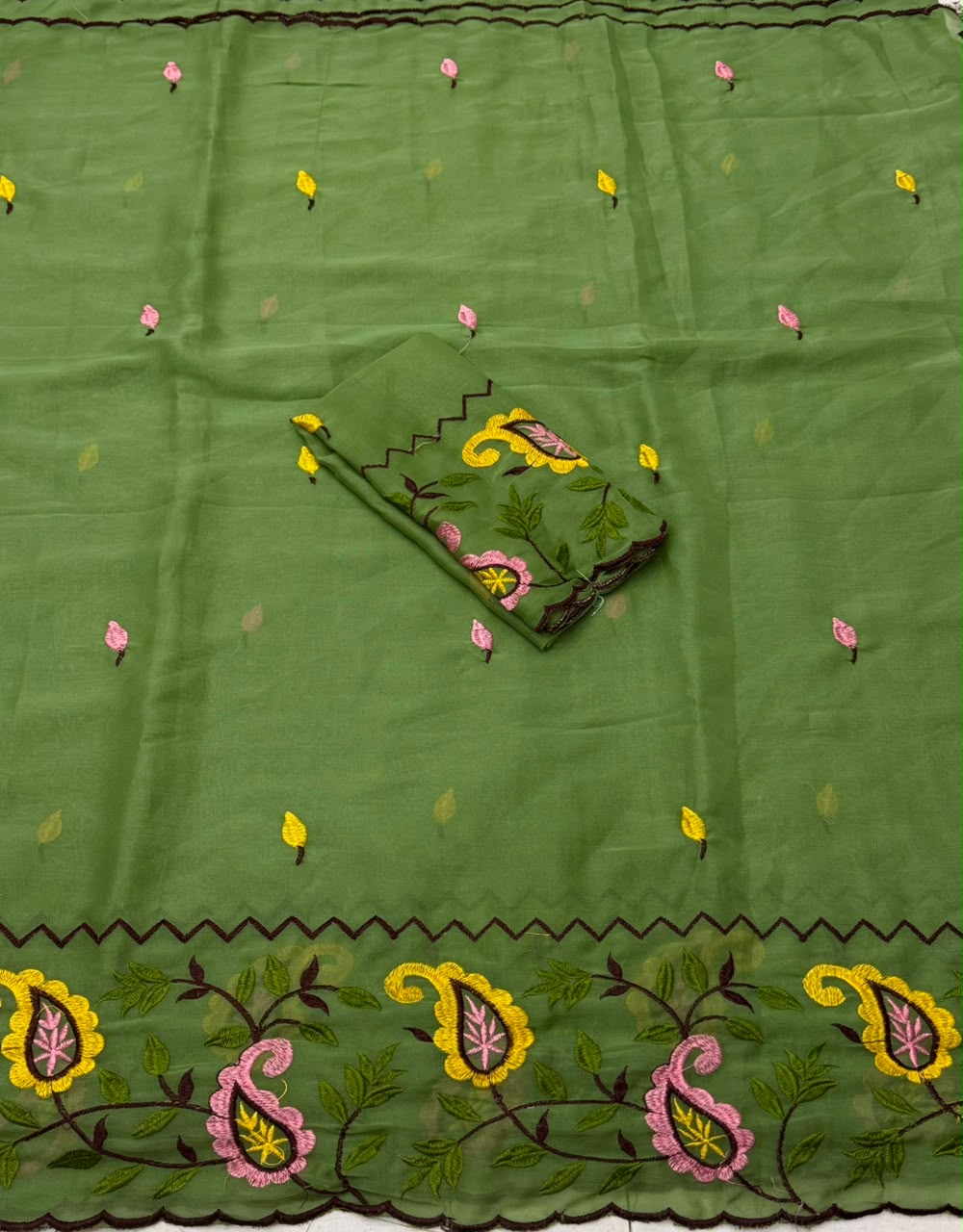NN-2207 GEORGETTE FABRIC SAREE WITH BEAUTIFUL THREAD WORK EMBROIDERY ALLOVER WITH BLOUSE